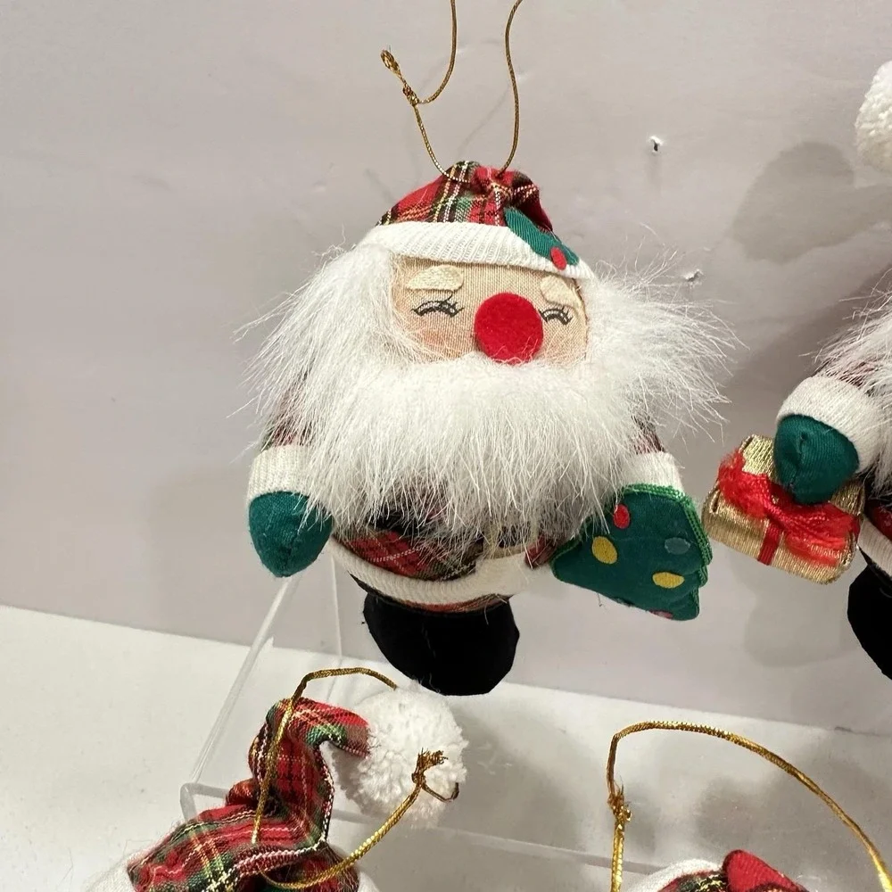 Vintage Santa Claus Plaid Egg Shaped ‎ Christmas Tree Ornaments 5